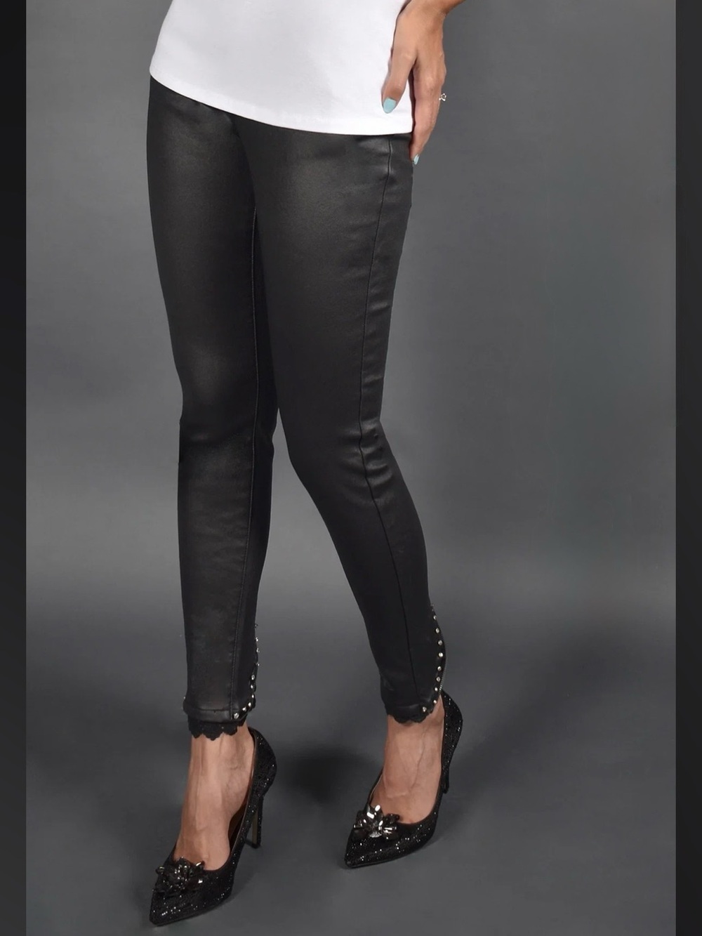 Frank Lyman Montréal Faux Leather Lace Trim Pants NWT XL